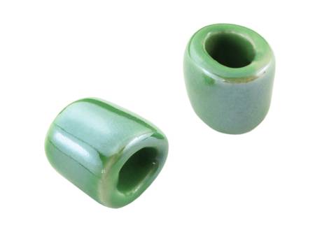Koraliki ceramiczne / walec / zielony / lustrzany / 14x18x15mm / otwór 9x7mm