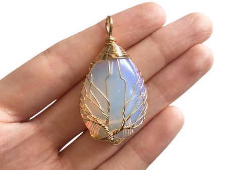 Opal / kropla / zawieszka w druciku / 47x25mm / metal / 1szt