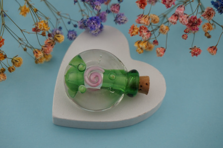 Fiolka przezroczysta / zielony / szkło lampwork / 30x25mm / 1szt