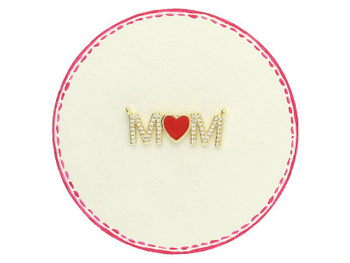 I LOVE MOM / łącznik / mosiądz pozłacany, cyrkonie / 30x10mm / złoty, czerwony / 1 szt