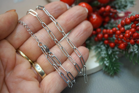 Łańcuszek spinacze z karabińczykiem / stal nierdzewna / 3,2mm / srebrny / 45+5cm