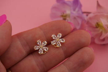 Sztyfty kwiatki z kryształkami / 11.1mm / miedź pozłacana 18K / 2szt
