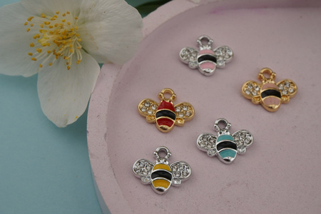 Pszczoła z cyrkoniami / czerwony / złoty / zawieszka / 12,8x15mm / metal / 1szt