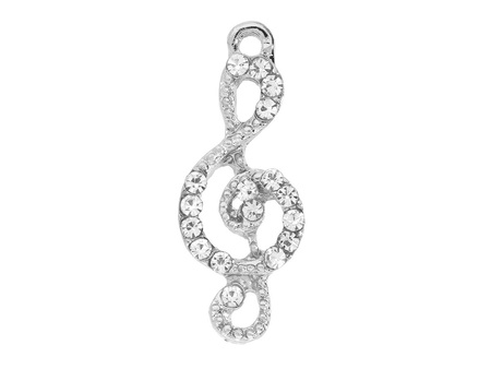 Klucz wiolinowy Glamm™ / zawieszka charms / 16cyrkonii / 25x10mm / kolor srebrny / 2szt