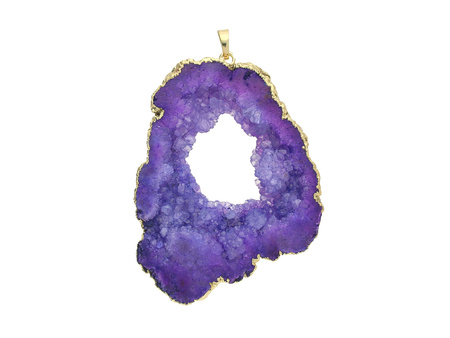 Agat druzy / zawieszka / w okuciu / plaster nieregularny / 72x53x11mm / fioletowy / 1szt