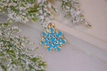 Śniezynka błękitna / zawieszka emaliowana / 19x19mm / metal / złoty / 1szt
