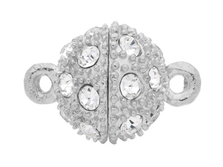 Zapięcie magnetyczne Glamm™ / kulka / 22 cyrkonie / 14.5x10x10mm / srebrny / uchwyt 1.5mm / 1szt