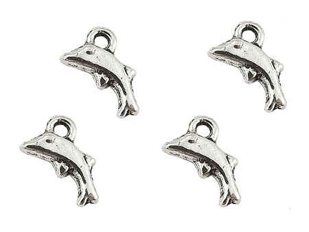 Delfin, zawieszka charms, ozdobna / kolor srebrny / 10x7mm / otwór 2mm / 14szt