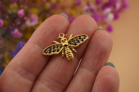 Pszczoła z czarnymi cyrkoniami / zawieszka ze stali chirurgicznej / 28x18mm / złoty / 1szt