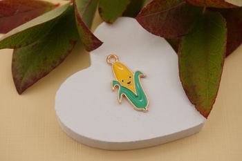 Kukurydza / zawieszka emaliowana / 23x12mm / metal / złoty / 1szt