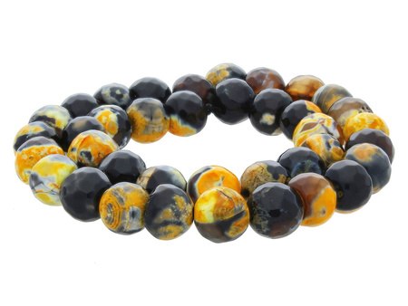 Agat ognisty / kula fasetowana / 8mm / czarno-żółty / 48szt