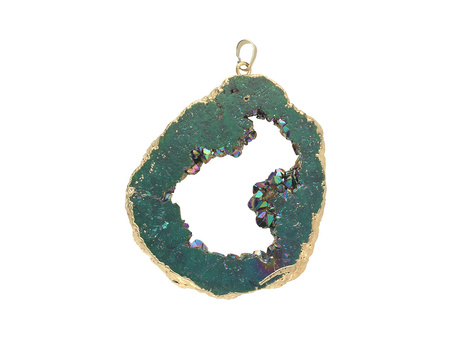 Agat druzy / zawieszka / w okuciu / plaster nieregularny / 68x59x10mm / ciemny morski / 1szt