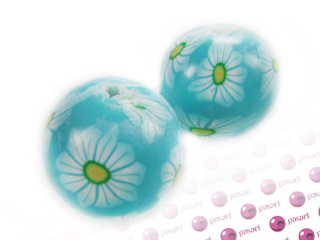 Koraliki fimo, błękitno-białe / kula / 14mm / otwor 1,5mm / 4szt