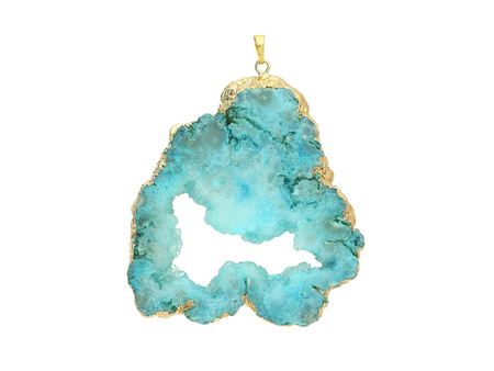 Agat druzy / zawieszka / w okuciu / plaster nieregularny / 79x71x11mm / jasny niebieski / 1szt