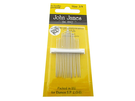 John James™ / igły do przyszywania ozdób / rozmiar 3/9 / długość 42-55mm / kolor srebrny / 16szt
