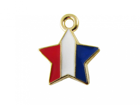 Gwiazda SweetCharm™ / zawieszka charms / 13x12mm / złoty czerw. biały niebieski / ot. 1.5mm / 1szt