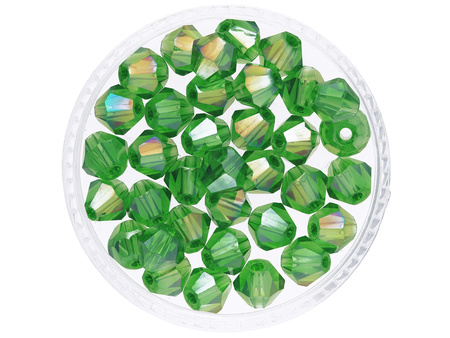 CrystaLove™ / kryształki szklane / bicone / 6mm / zielony AB / 46szt