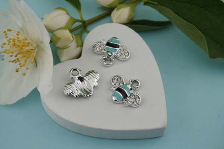 Pszczoła z cyrkoniami / niebieski / srebrny / zawieszka / 12,8x15mm / metal / 1szt