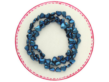 Hematyt / serce / 5.5x6x2mm / niebieski / sznur, ok.72 szt.