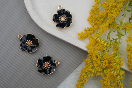 Kwiat / zawieszka /  23x20mm / metal / złoty, czarny / 1szt