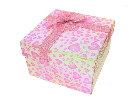 Pudełko do biżuterii hologram / serca / kokardka i poduszeczka / 9x9x6cm / różowo-biały / 1szt