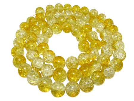 Koraliki szklane crackle / kula / żółto-biały / 8mm / otwór 1mm / 1sznur / 110 koralików
