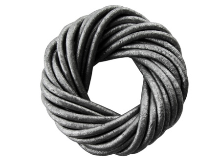 Rzemień naturalny / okrągły / 2mm / kolor ciemny szary, metaliczny / 2m