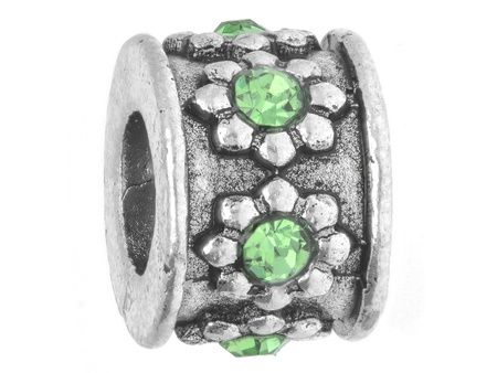 Kwiaty Glamm™ / przekładka / 6 cyrkonii / 7x10x10mm / srebrny, Peridot / otwór 5mm / 2szt