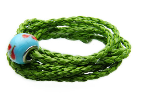 Rzemień ze skóry ekologicznej , zielony / pleciony / 3mm / 1m