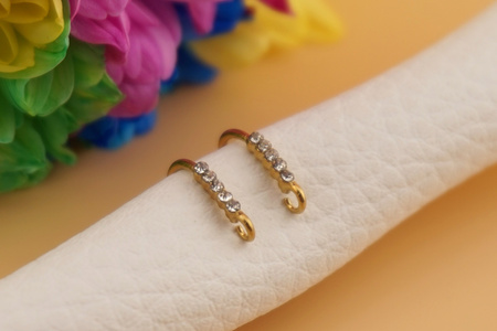 Bigle otwarte ozdobne / białe cyrkonie / stal chirurgiczna / 11,5x14mm / złoty / 2szt