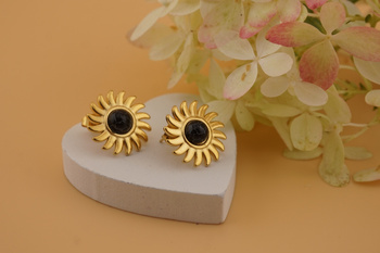 Sztyfty z czarnym oczkiem / stal chirurgiczna / 17mm / złoty / 2szt