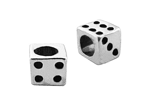 Kostka do gry / przekładka / 7x7x7xmm / srebrny / otwór 4.5mm / 4szt