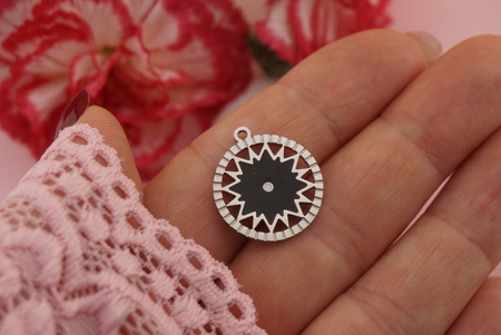 Moneta z gwiazdką i cyrkonią / zawieszka stal chirurgiczna / 18mm / srebrny / 1szt