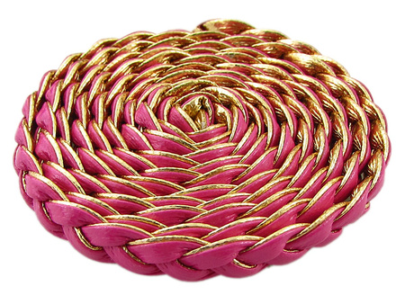 Rzemień ekologiczny, pleciony, płaski / dwustronny / amarantowy / złoty / 9x3mm / 1m