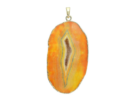 Agat druzy / zawieszka / w okuciu / plaster nieregularny / 63x33x9mm / pomarańczowy / 1szt