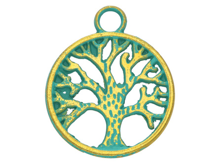 Drzewo / zawieszka charms / 24x20x1.5mm / antyczny złoty - Aqua / 4szt