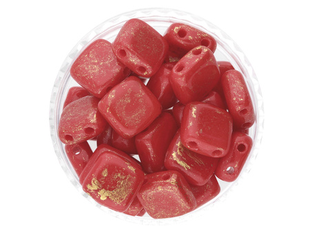 CZECHMATES™ / Tile Bead / 6mm / Gold Marbled-Opaque / Red / 30szt