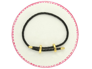 Baza bransoletki / stal chirurgiczna, skóra naturalna / grubość 3mm / 24cm / złoty, czarny / 1szt