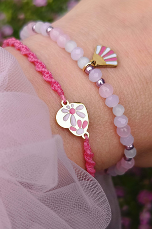 Serce w kwiatki różowe / łącznik / stal chirurgiczna / 10x13mm / złoty / 1szt