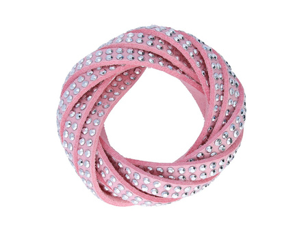 soRock™ / rzemień zamszowy płaski / z dżetami / 2 rzędy / 5x2mm / kolor jasny różowy, srebrny / 1m