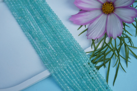 Kocie oko / kula fasetowana / 3mm / turkusowy / ok 120 szt / 1 sznur