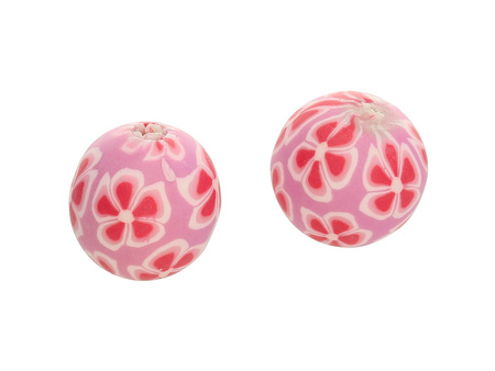 Koraliki fimo, różowo-czerwone / kula / 20mm / otwor 2mm / 2szt