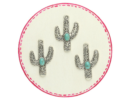 Kaktus z turkusem / zawieszka boho / 30x19mm / otwór 1.9mm / metal, turkus / 1szt