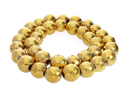 Hematyt, kamień naturalny / kula fasetowana / 12mm / Gold / otwór 2mm / 32szt