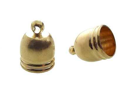 Końcówki dzwoneczki z grawerem, Golden Rose, złote / z miedzi / otwór wewnętrzny 9mm / 2 szt