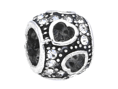 Serca Glamm™ / oponka / przekładka / 24 cyrkonie / 8x10x10mm / srebrny, Crystal / otwór 5.5mm / 1szt