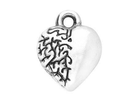 Serce / zawieszka charms / 12x10x5mm / kolor srebrny / 6szt