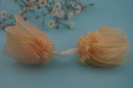 Kwiatek ozdobny / organza / łososiowy / ok 35mm / zestaw 2szt
