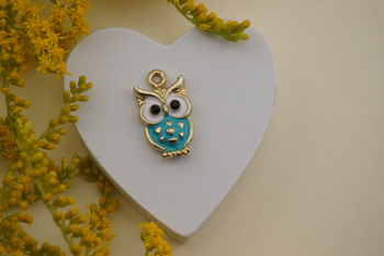 Sowa / niebieski / zawieszka emaliowana / 20x11mm / metal / złoty / 1szt