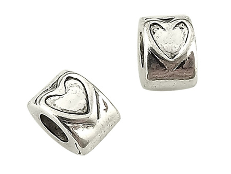 Przekładka metalowa walec z sercami / kolor srebrny / 7x10mm / otwór 4,8mm